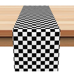 Lofaris Simple Black White Checkered Modern Table Runner