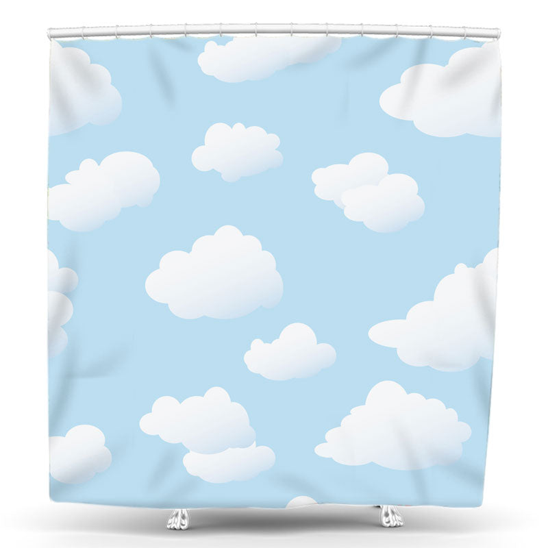 Lofaris Simple Blue Sky White Cloud Shower Curtain For Bathtub