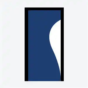 Simple blue and white abstract shape within a black rectangular frame.