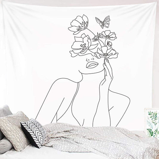 Lofaris Simple Drawing Flower Woman White Bedroom Tapestry