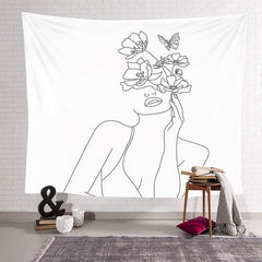 Lofaris Simple Drawing Flower Woman White Bedroom Tapestry