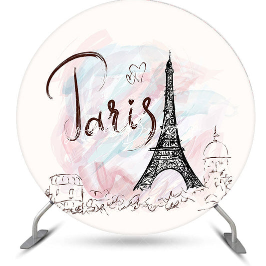 Lofaris Simple Drawing Paris Eiffel Tower Round Backdrop