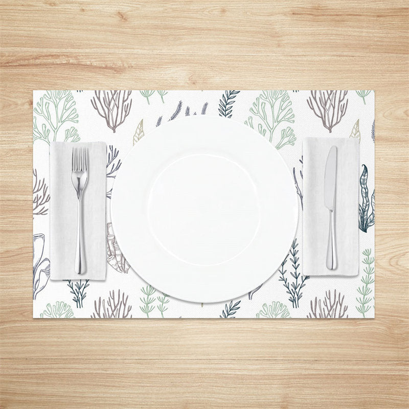 Lofaris Simple Drawing Trees Leaves White Set Of 4 Placemats