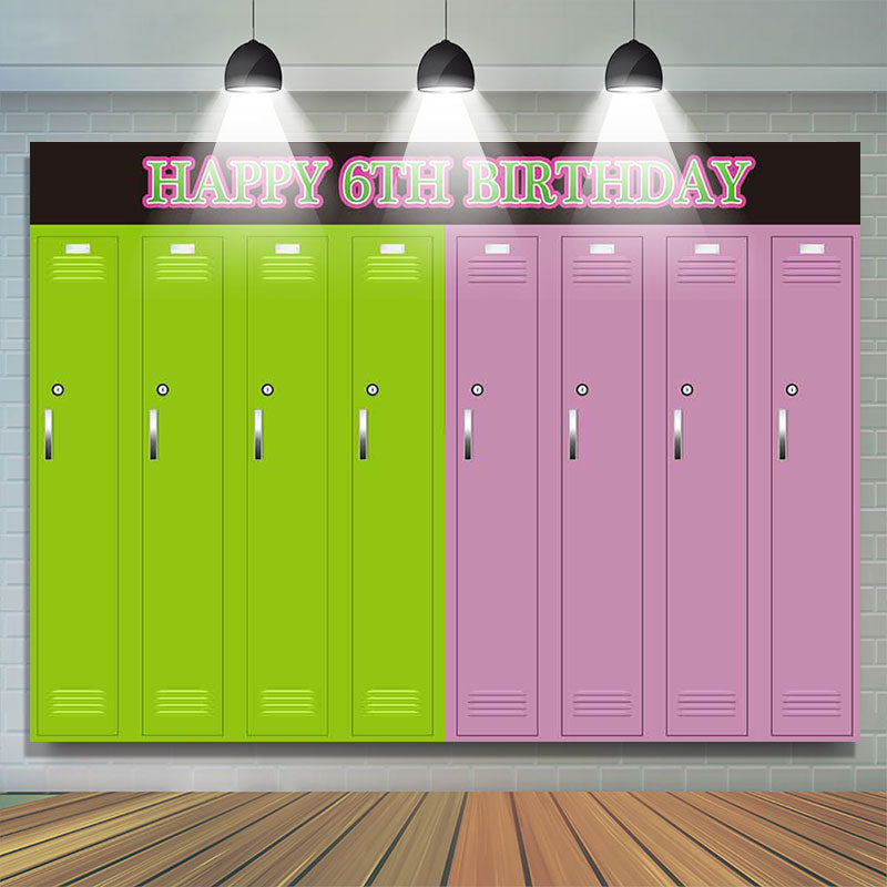 Happy Locker Simple Green Pink Locker Happy 6Th Birthday Backdrop - Lofaris