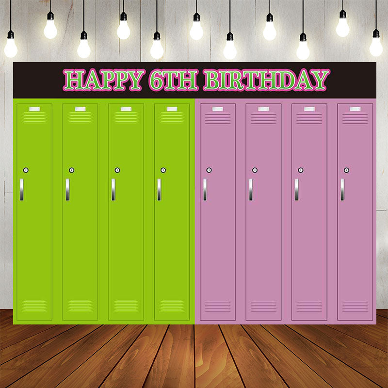 Simple Green Pink Locker Happy 6Th Birthday Backdrop - Lofaris