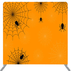 Lofaris Simple Hanging Black Spiders Orange Halloween Backdrop