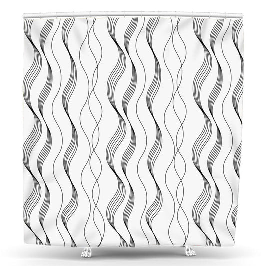 Lofaris Simple Modern Black White Wave Bathtub Shower Curtain