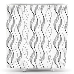 Lofaris Simple Modern Black White Wave Bathtub Shower Curtain