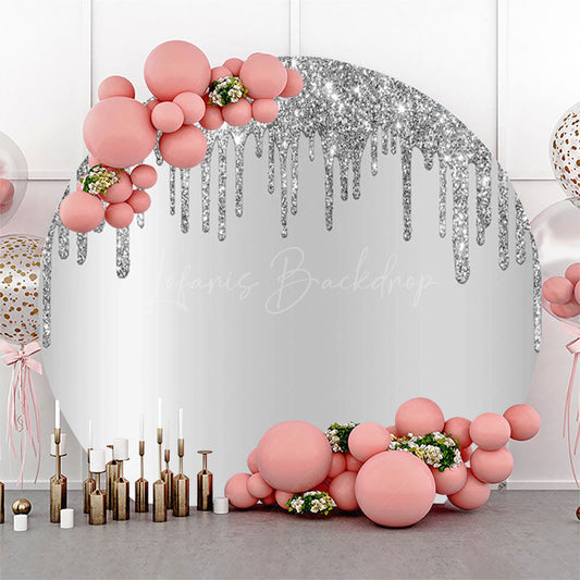 Lofaris Simple Silver Glitter Bokeh Round Birthday Backdrop