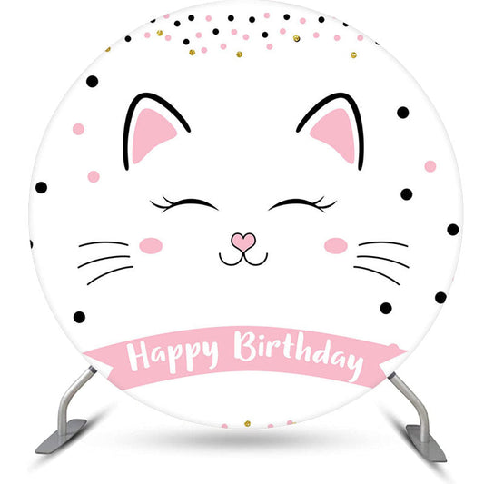 Lofaris Simple Sweet White Cat Dots Round Birthday Backdrop