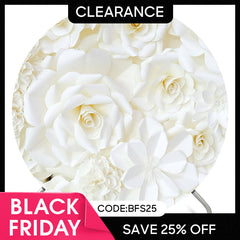 Lofaris (Ship In 24HR) Simple White Flowers Happy Birthday Round Backdrop