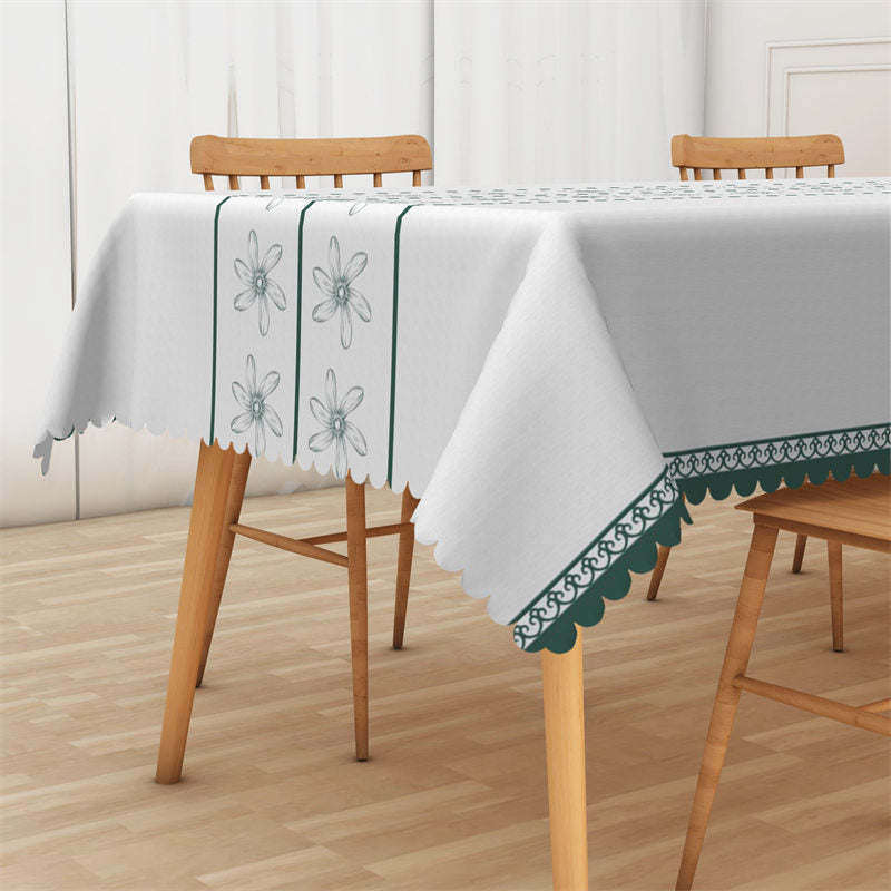 Lofaris Simple White Flowers Pattern Mediate Line Tablecloth