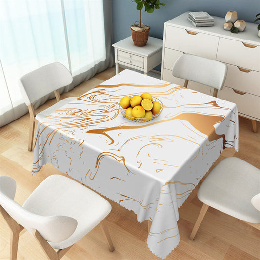 Lofaris Simple White Golden Fluid Line Square Tablecloth