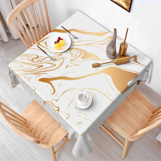 Lofaris Simple White Golden Fluid Line Square Tablecloth