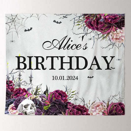 Lofaris Skull Floral Grey Custom Halloween Birthday Backdrop
