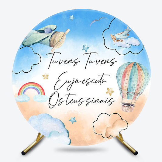 Lofaris Sky Cloud Hot Air Balloons Round Birthday Backdrop Kit