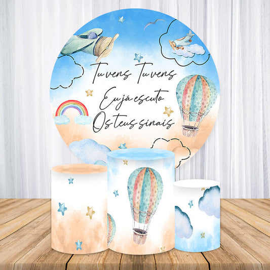 Lofaris Sky Cloud Hot Air Balloons Round Birthday Backdrop Kit