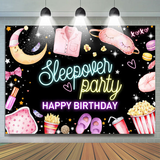 Lofaris Sleepover Party Happy Birthday Backdrop For Girls