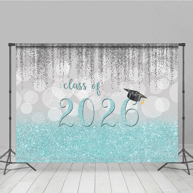 Lofaris Silver Bokeh With Blue Class Of 2026 Glitter Backdrop