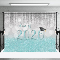 Lofaris Silver Bokeh With Blue Class Of 2026 Glitter Backdrop