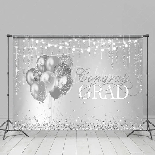 Lofaris Silver Diamonds And Ballons Bokeh Congrats Grad Backdrop