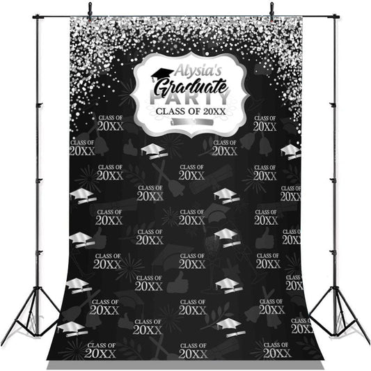 Lofaris Silver Glitter Class Of 2022 Black Happy Grad Backdrop