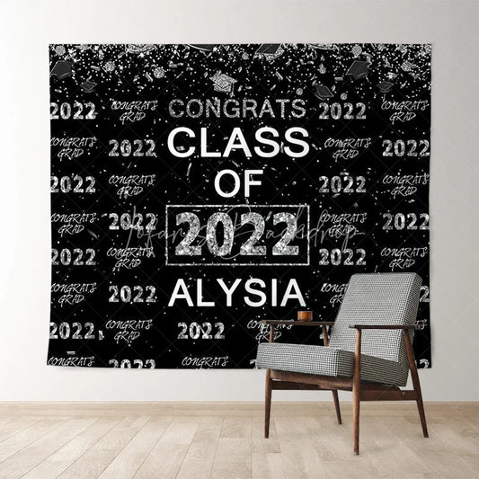 Lofaris Silver Glitter Congrsts Class Of 2022 Black Backdrops
