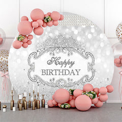 Lofaris Sliver Glitter Crown Pearl Round Birthday Backdrop