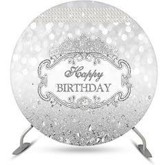 Lofaris Sliver Glitter Crown Pearl Round Birthday Backdrop