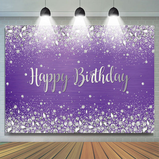Lofaris Sliver Glitter Diamond Purple Birthday Backdrop