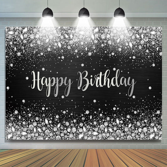 Lofaris Sliver Glitter Diamonds Black Birthday Backdrop