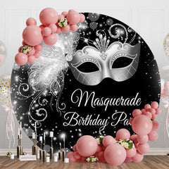 Lofaris Sliver Glitter Masquerade Round Birthday Backdrop