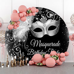 Lofaris Sliver Glitter Masquerade Round Birthday Backdrop
