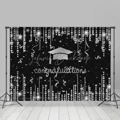 Lofaris Silver Glitter Star Congratulation Grad Black Backdrop