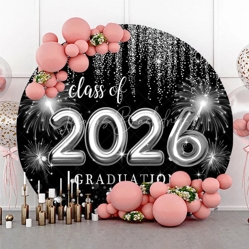 Lofaris Sliver Spark Class Of 2026 Black Round Grad Backdrop