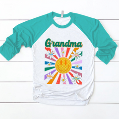 Lofaris Smile Face Floral Grandma Kids Custom Baseball Shirt