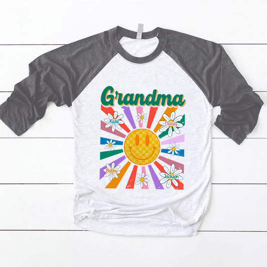 Lofaris Smile Face Floral Grandma Kids Custom Baseball Shirt
