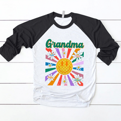 Lofaris Smile Face Floral Grandma Kids Custom Baseball Shirt