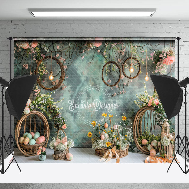 Lofaris Smudged Green Wall Woven Basket Easter Backdrop