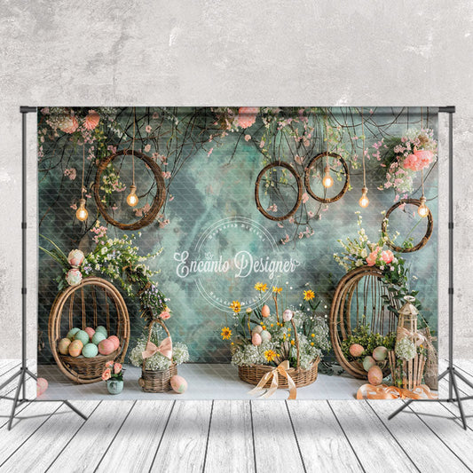 Lofaris Smudged Green Wall Woven Basket Easter Backdrop