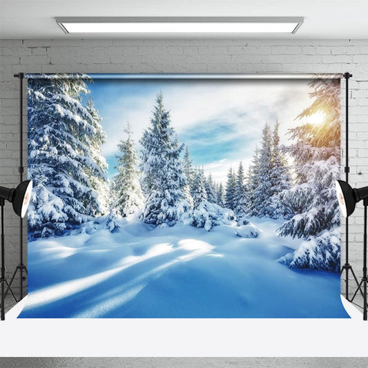 Lofaris Snow Cover Pine Forest Sunshine Winter Backdrop