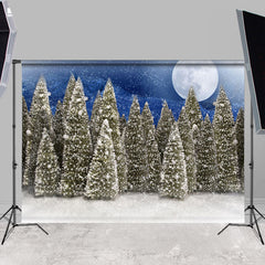 Lofaris Snow Forest And White Moon Winter Backdrop For Party