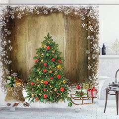 Lofaris Snow Green Cedar Gifts Wood Christmas Shower Curtain