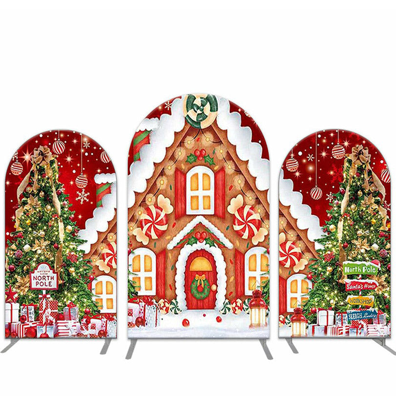 Lofaris Snow House Trees Happy Christmas Arch Backdrop Kit