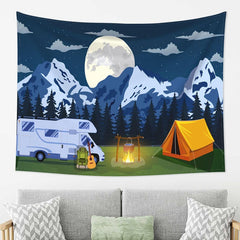 Lofaris Snow Mountain Forest Moon Night Camping Tapestry