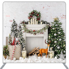 Lofaris Snow Tree Elk Brick Fireplace Christmas Backdrop