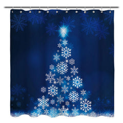 Lofaris Snowflake Christmas Tree Blue Bokeh Shower Curtain