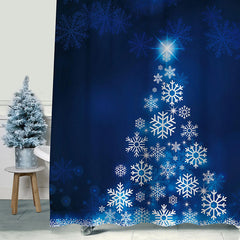 Lofaris Snowflake Christmas Tree Blue Bokeh Shower Curtain