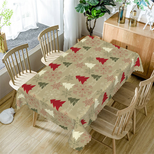 Lofaris Snowflake Pine Trees Brown Green Christmas Tablecloth