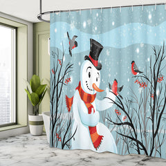 Lofaris Snowman Cherry Birds Winter Scenery Shower Curtain
